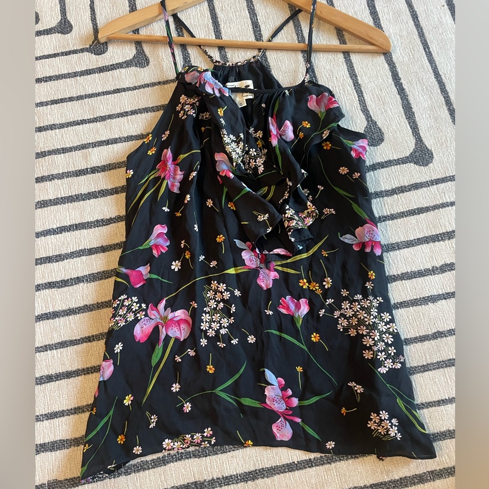 Milly of New York - Black Silk Floral Cami Tank Top - XS / 0